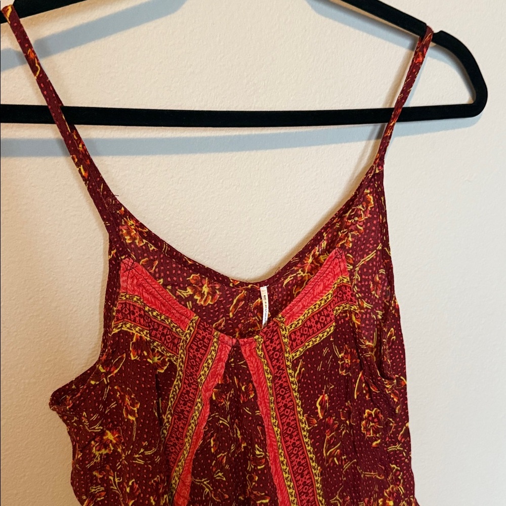 Free People Red Orange Floral Tank Spaghetti Strap Womens Med 100% Rayon Boho - Picture 2 of 11